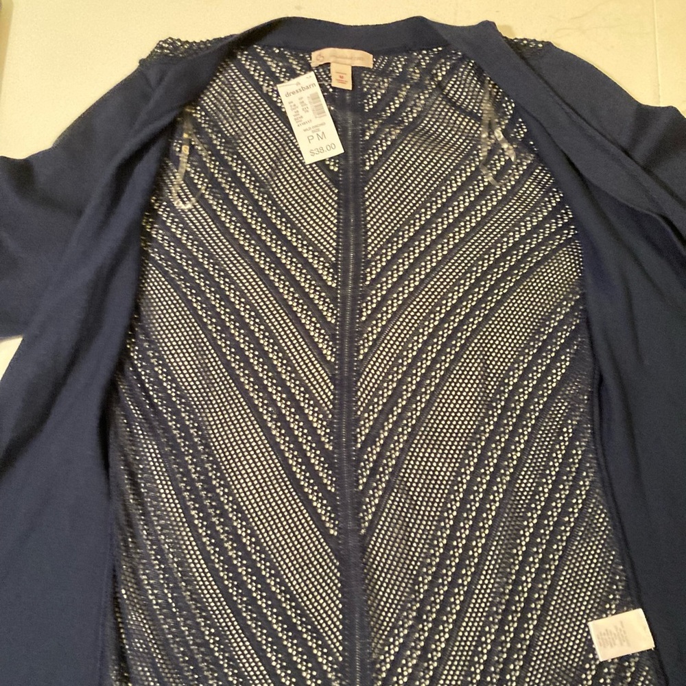 NWT Navy Blue Cardigan Sweater Womens Medium Petite Dress Barn - Picture 9 of 11